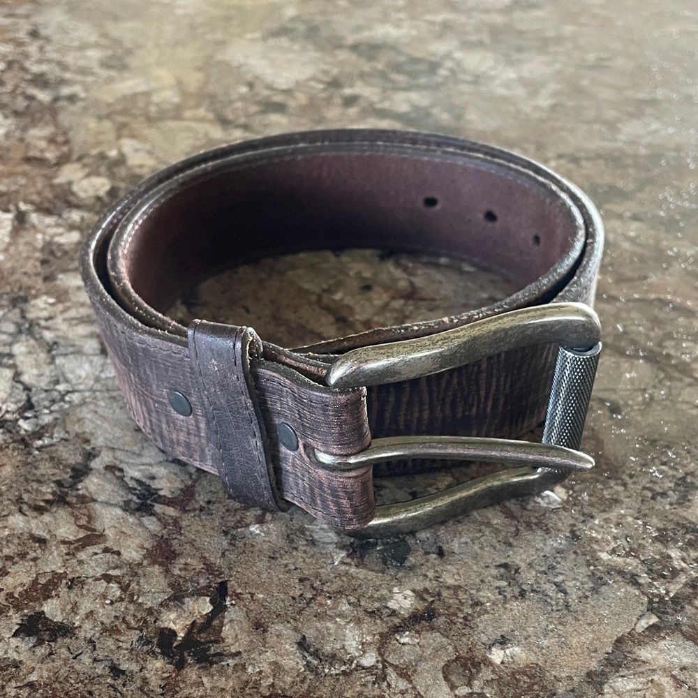 Justin Brown Leather Men's Belt Weatern 32 USA Antique Silver-Tone Buckle Rodeo